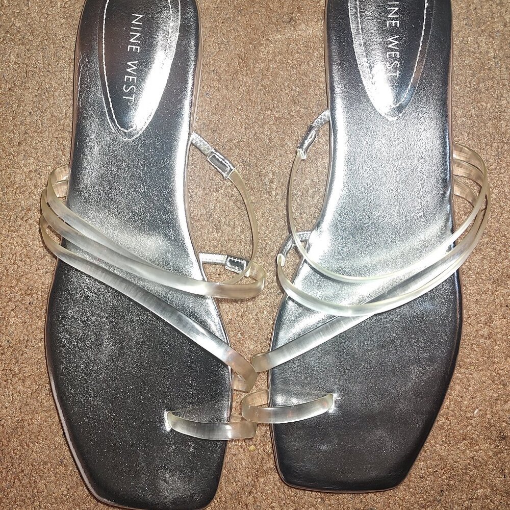 Women's size 12M "Nine West" Clear Strap & Silver Sandal